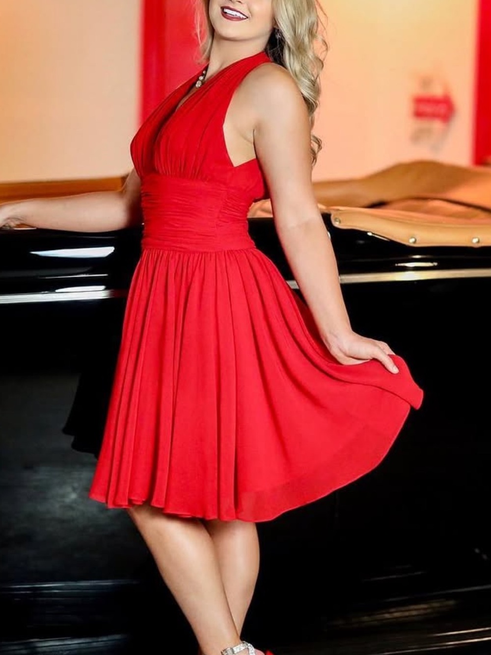 A.J. Bari Red Halter Mini Dress